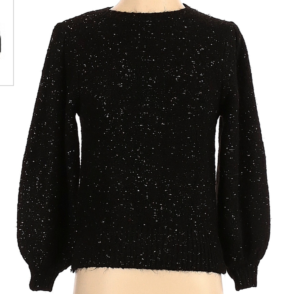 Vylette Black Glitter Sparkle Pull Over Long Balloon Sleeve Sweater